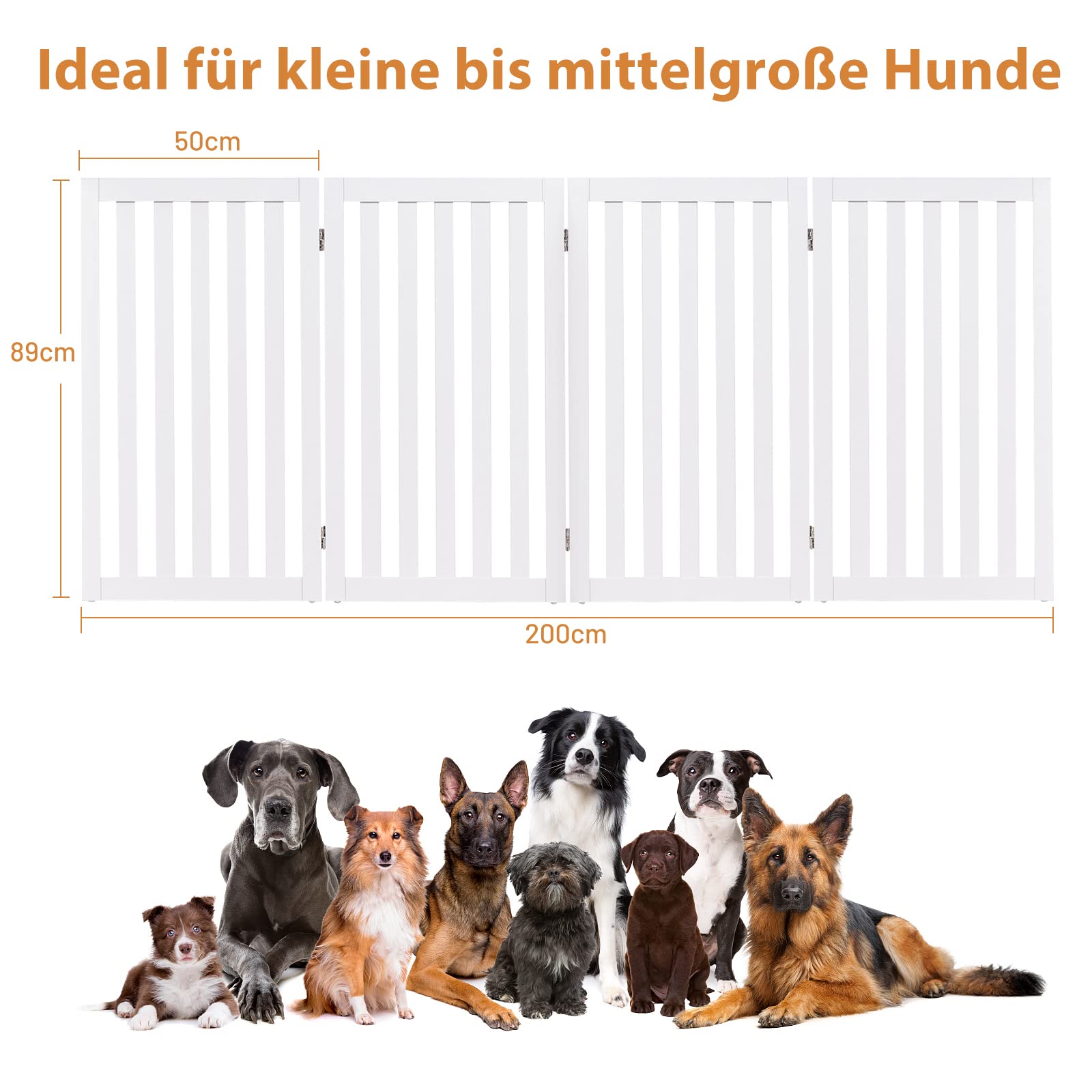 COSTWAY Absperrgitter Hunde 89cm Hoch, 4 Paneelen Schutzgitter Holz, Kindergitter klappbar, Treppengitter Hundeabsperrgitter flexibel Türschutzgitter (Weiß)