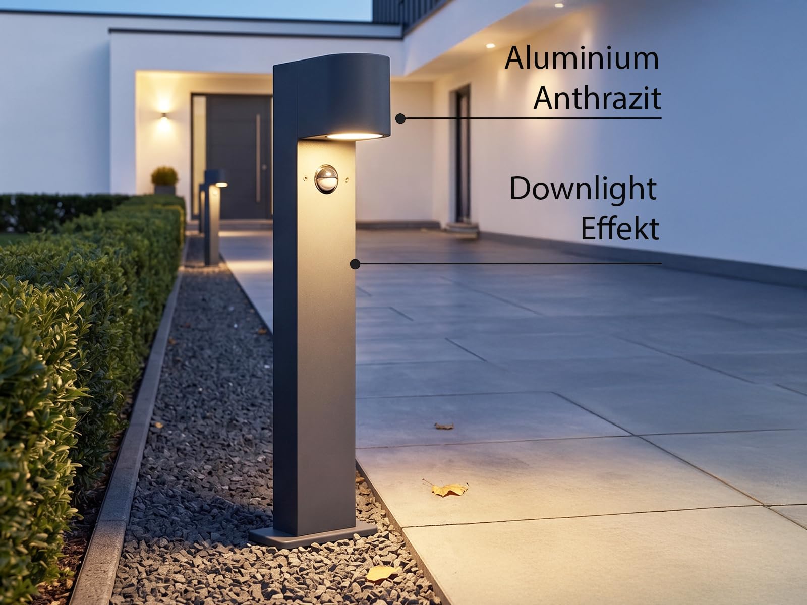 meineWunschleuchte Lampa cokołowa z czujnikiem ruchu z odlewu ciśnieniowego aluminium w kolorze antracytowym, wysokość 50 cm