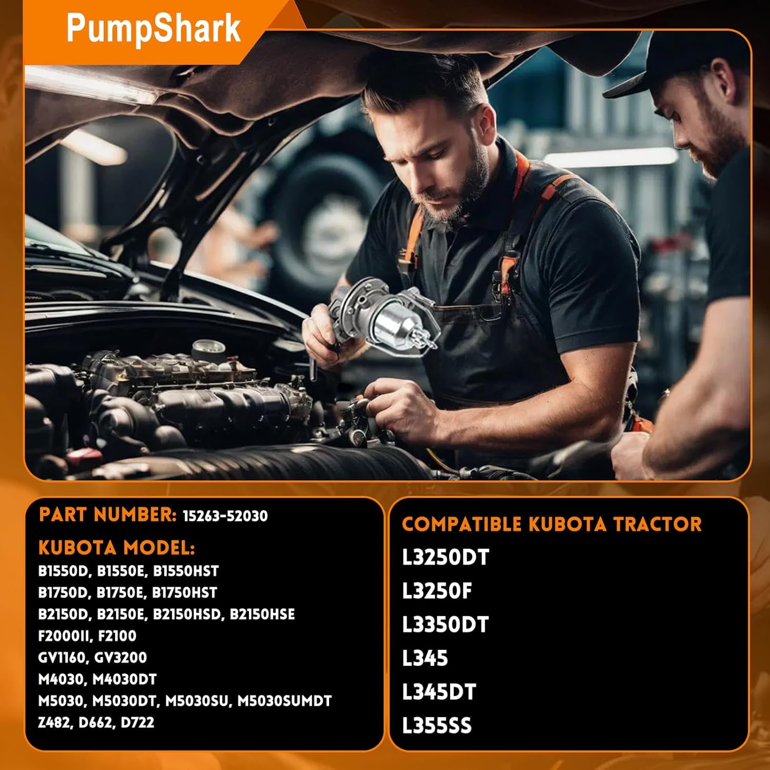 Fuel Pump 15263-52030 Fuel Transfer Pump Direct Replacement for Kubota Engine D650 D750 D850 D950 D1302 D1402 V1702 V1902