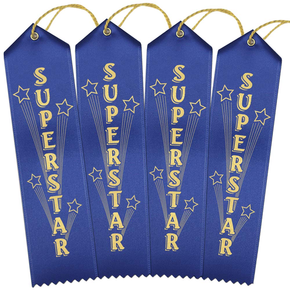 Superstar Award Ribbons – 100 Blue Ribbons with Card & String
