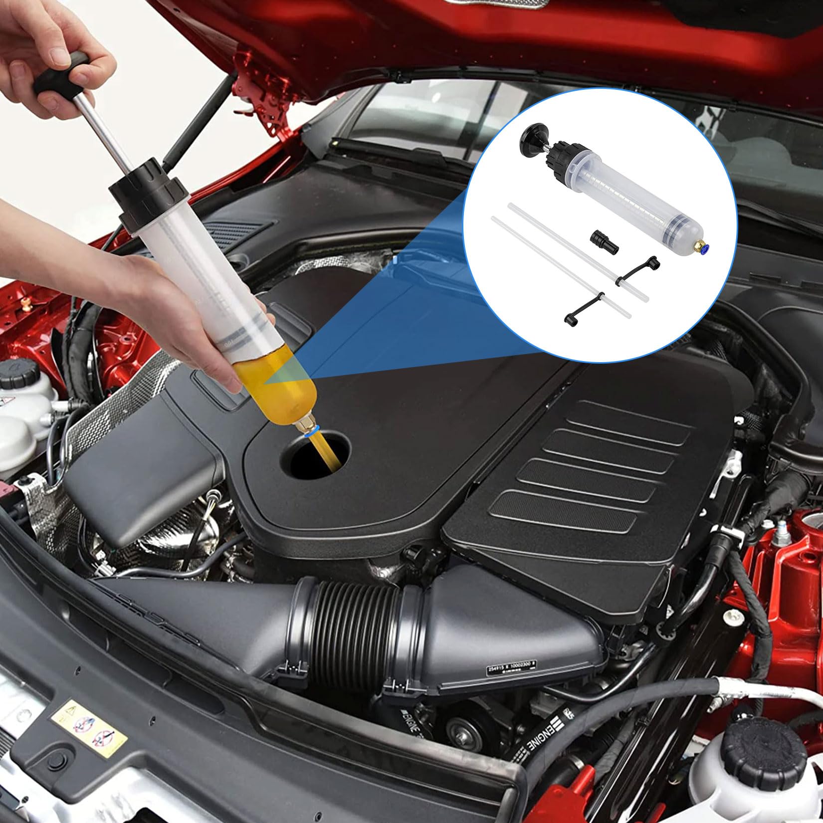 Seringue a Huile 500cc, Pompe à Main Seringue d'aspiration d'huile, pour Liquide de Frein, Huiles de Transmission, Liquide de Refroidissement pour Moteur