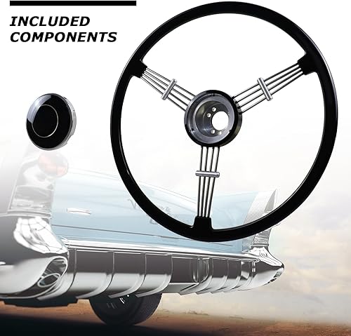 Miniatura 6 de Volante de 15-12 pulgadas, estilo retro clásico con diseño de banjo negro, compatible con Porsche 356 Speedster (barniz de horneado - negro)