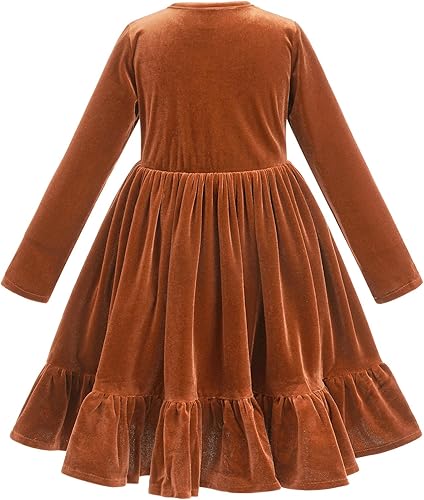 Miniatura 7 de IDOPIP Vestido de terciopelo para bebé niña pequeña con volantes manga larga Navidad fiesta boda cumpleaños vacaciones ropa de invierno y otoño