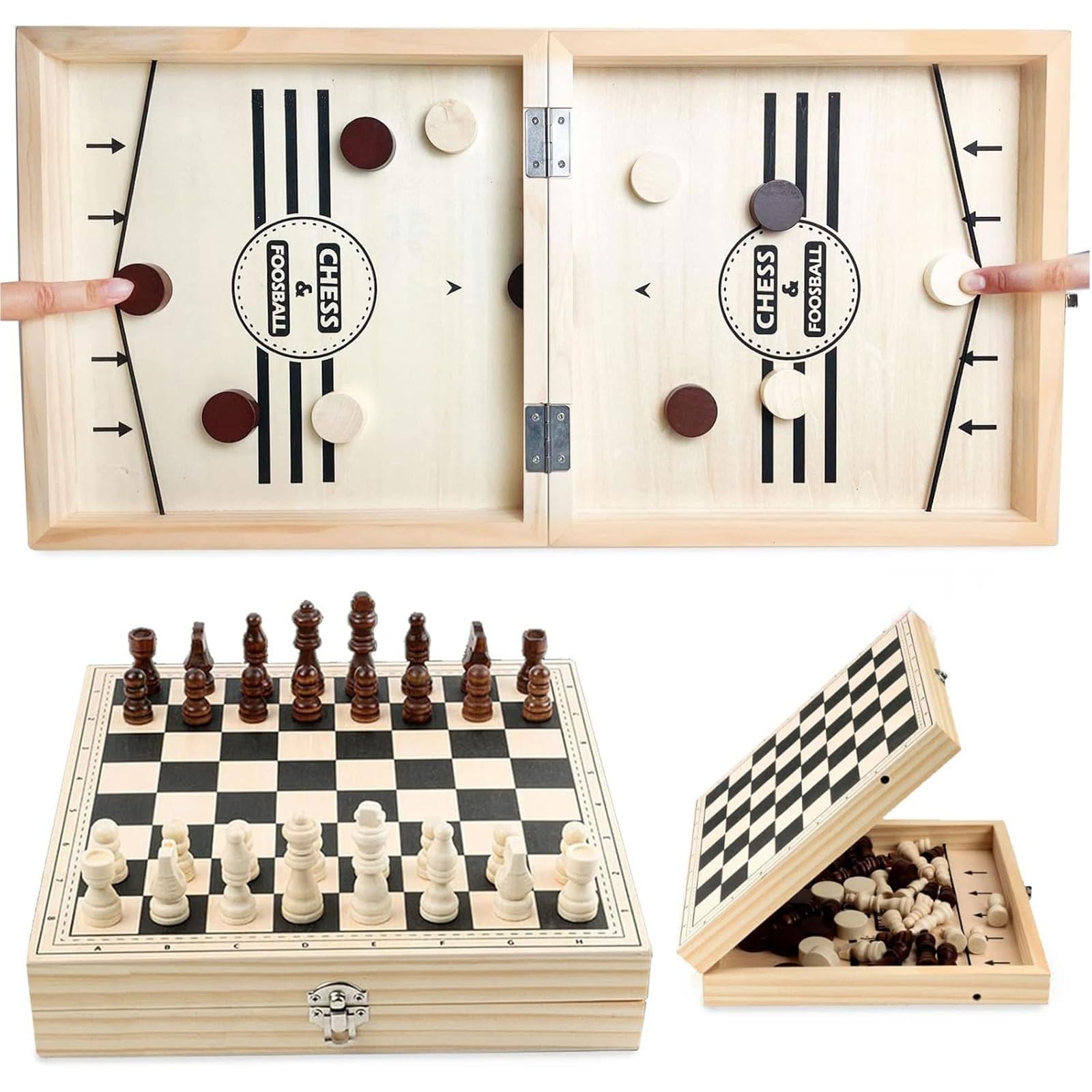 ajedrez magnetico Juegos de Mesa Madera 4 en 1, portátiles, Plegables, Viaje, Escritorio, interactivos, for familias, niños y Adultos
