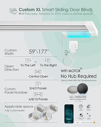 Miniatura 5 de Yoolax Persianas Personalizadas XL Inteligentes para Puertas Correderas, Persianas de Panel Correderas Motorizadas Compatibles con Alexa, Persianas
