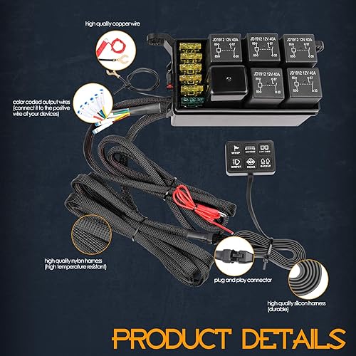 Miniatura 6 de Nirider - Panel de interruptor de 8 bandas, regulable, estroboscópico momentáneo, multicolor, panel de interruptor RGB de 12 V, sistema de control