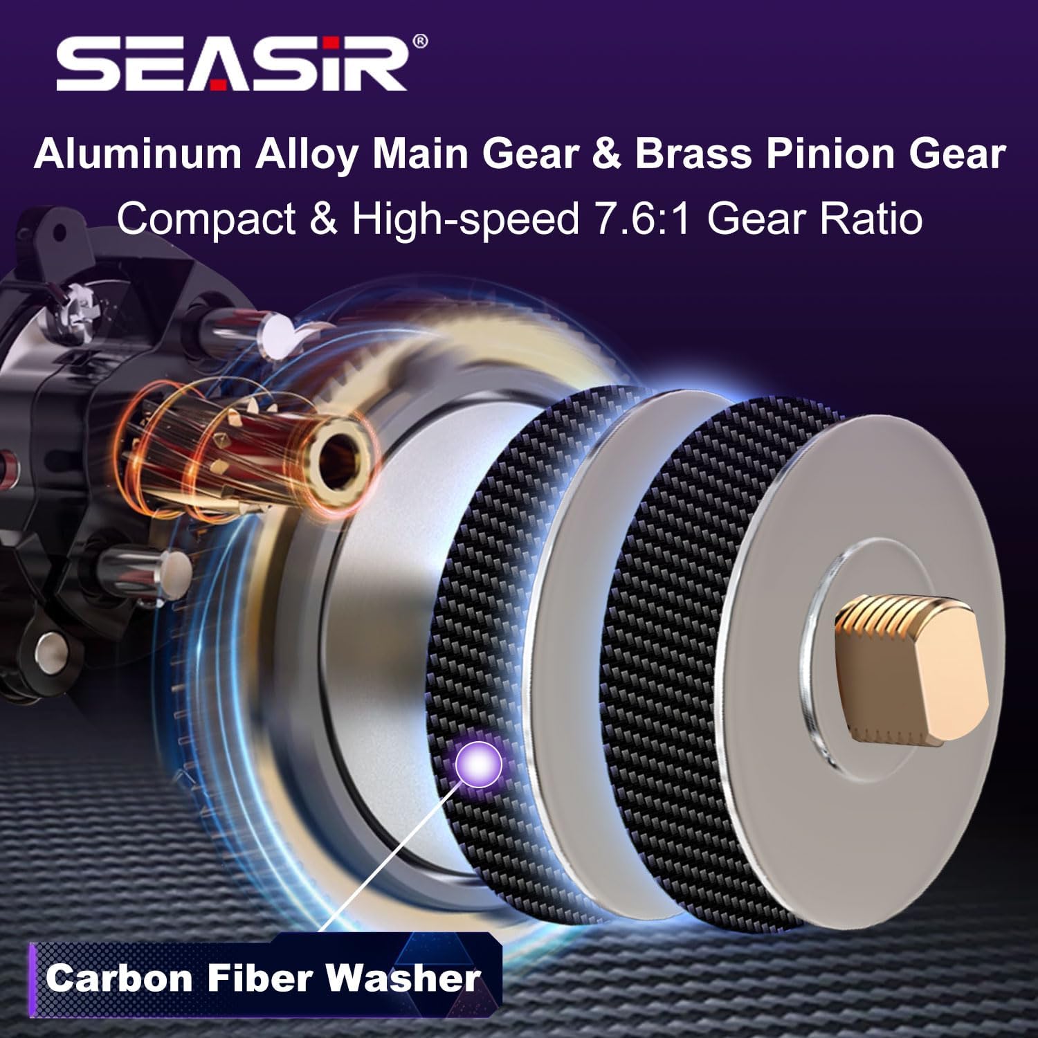 SEASIR ZeroVX Baitcasting Reel, 4.7oz Ultralight Fishing Reel Casting, Freshwater Baitcaster Reel, Carbon Fiber Washer, Max Drag 9LB, 7.6:1 Gear Ratio, 6+1 Shielded Ball Bearing