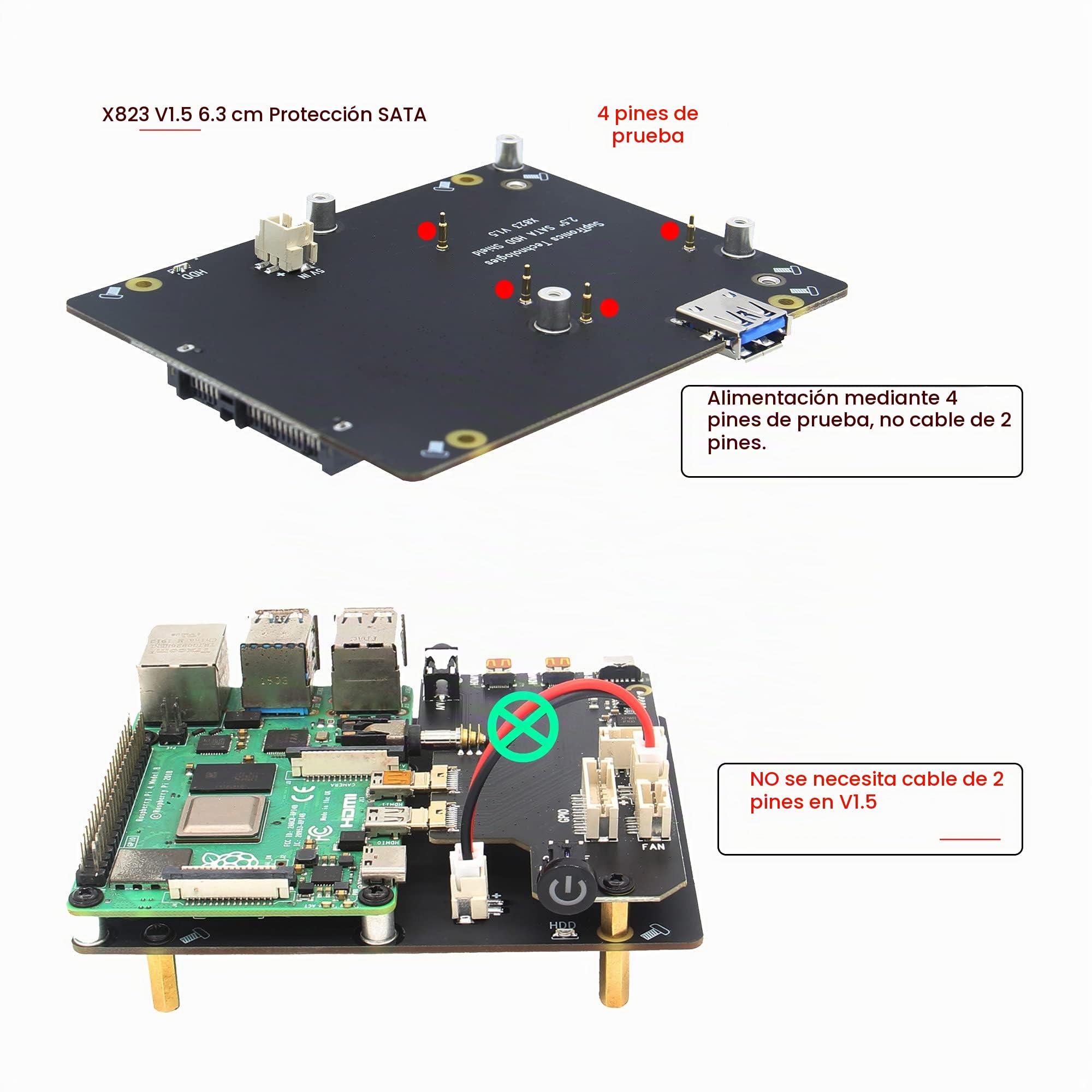 Geekworm NASPi V2.0 2.5 "SATA HDD/SSD NAS Kit de Almacenamiento para Raspberry Pi 4 Modelo B