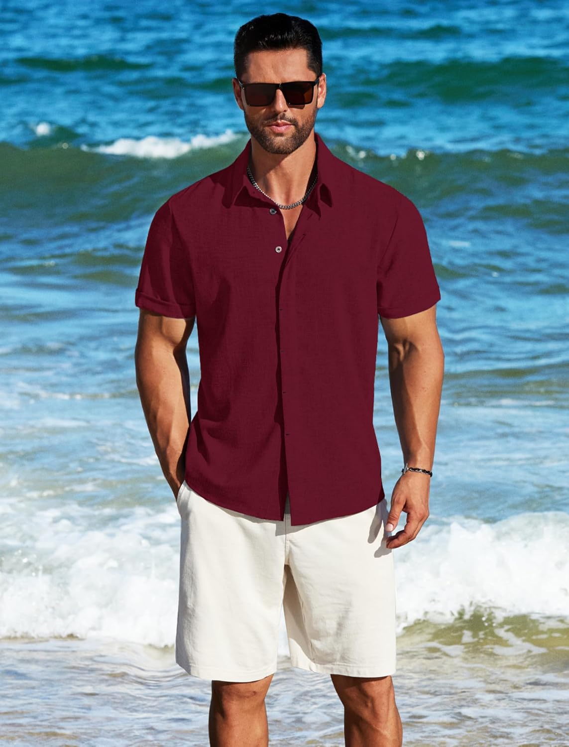 MAPICK Men's Linen Shirts Short Sleeve Button Down Casual Shirt Business Dress Clothing Beach Fashion Summer Tops - Image 3