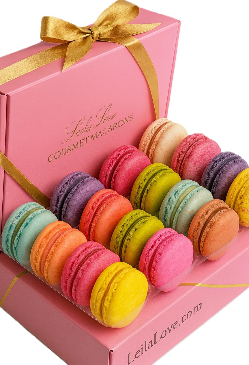 Leilalove Macarons - Mademoiselle de Paris Collections of 15 gourmet macarons Gift box varies in color - cookies are individually packaged for the perfect freshness