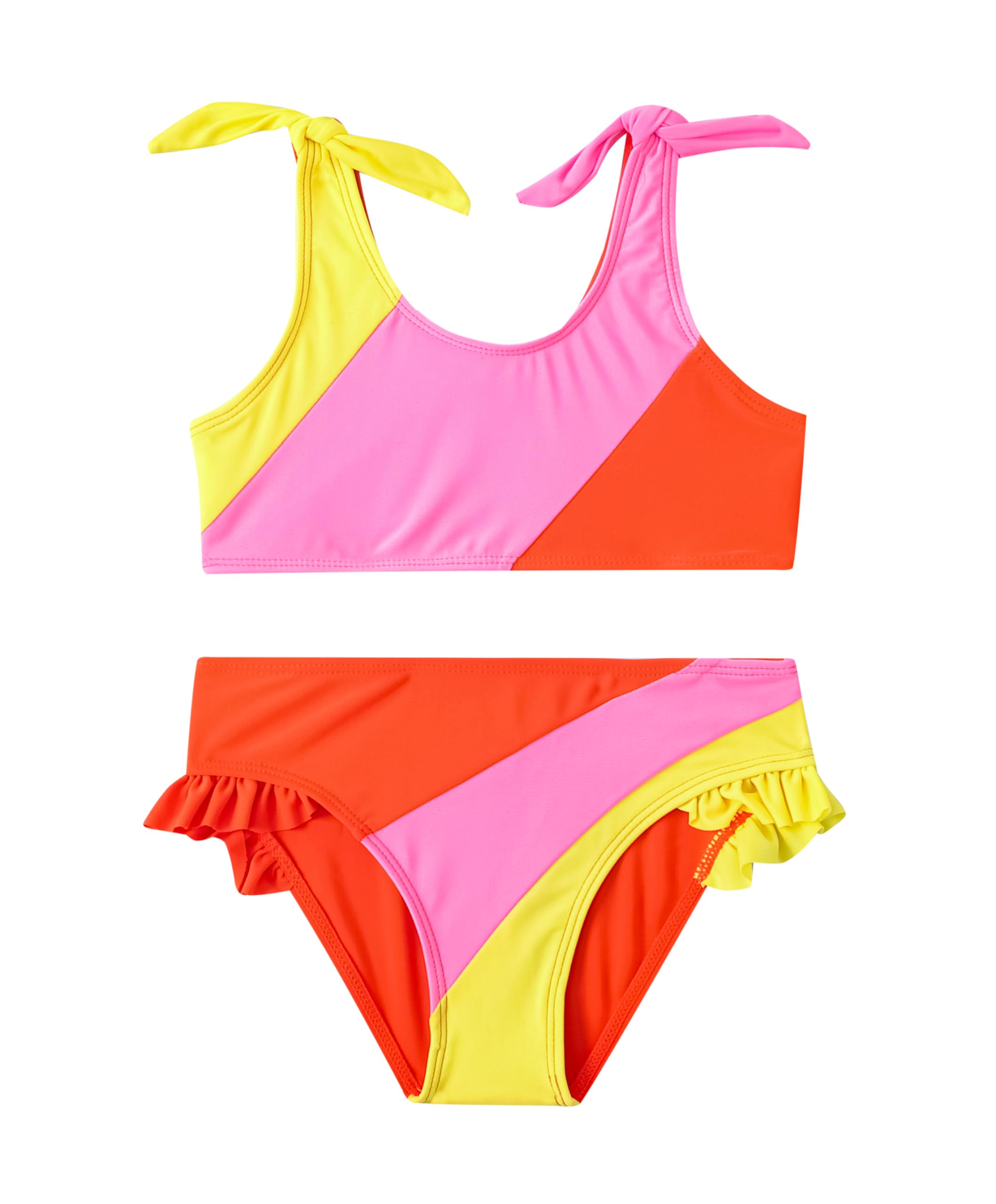 ADXSUNToddler Girls Swimsuit Color Block Swimwear Kids Two Piece Bathing Suits Bowknot Beach Bikini Set