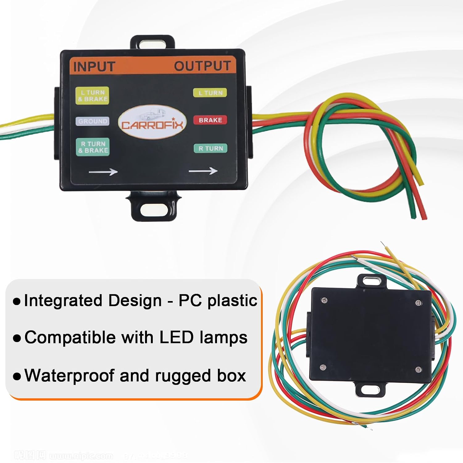 LED Compatible 2 Wire to 3 Wire Splice-in Trailer Tail Light Converter for RV Flat Towing, Easy to Separate Brake and Turn Signals