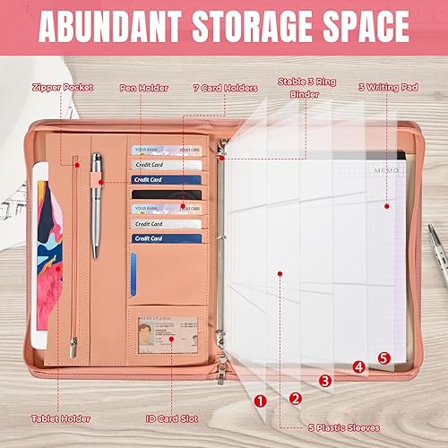 Miniatura 2 de Deziliao Folio organizador de documentos marrón, cartera de negocios de piel sintética de 10.4 pulgadas con cremallera, planificador de negocios,