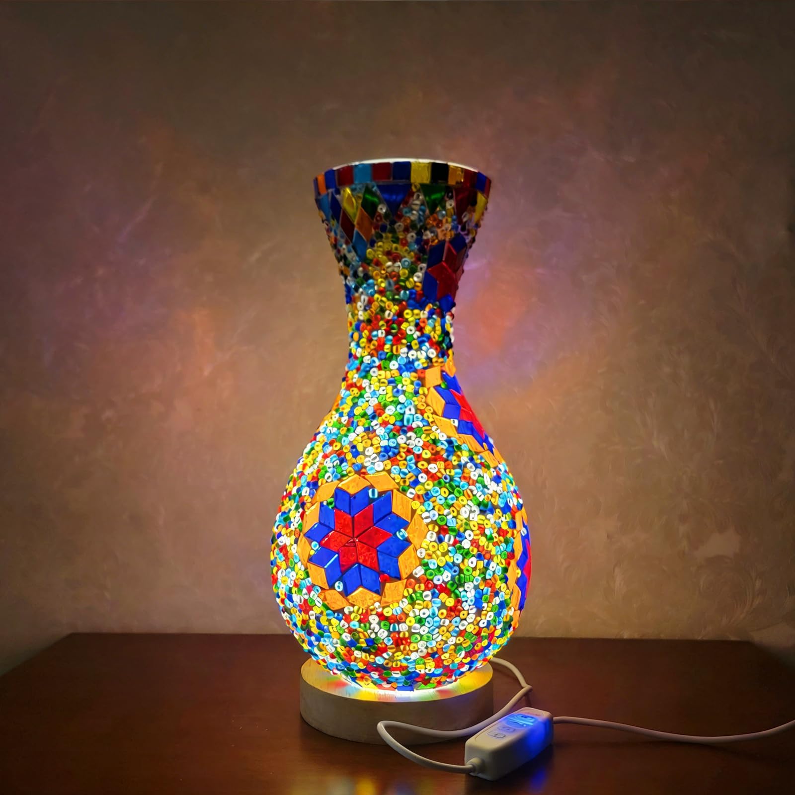 shulovehua Colorful Vase Lamp Mann Coffee Style Bedside Decorative Light for B&Bs Dimmable 3-Color USB Mosaic Night Light Can Be Used as a Flower-Decorated Glowing Ornament