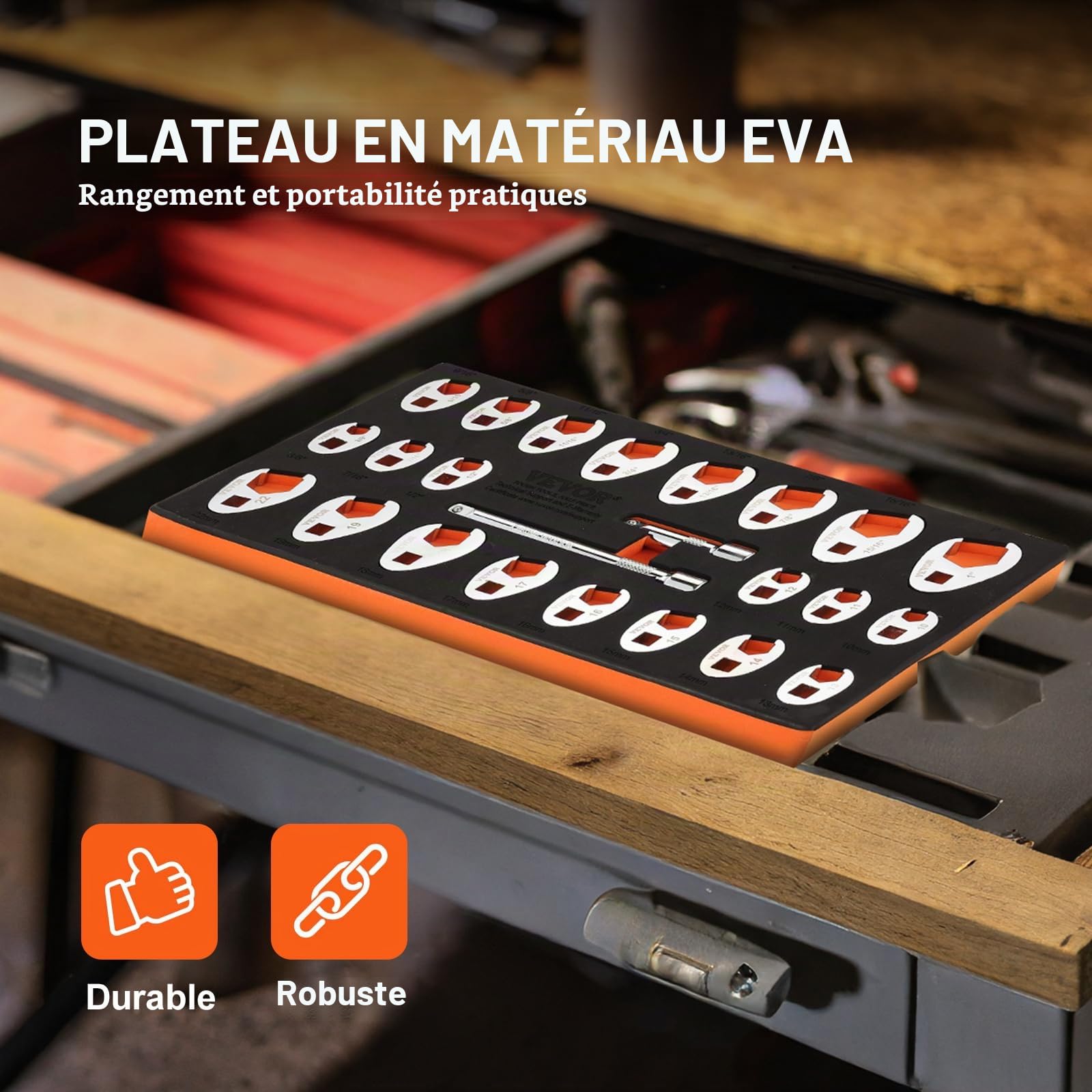 VEVOR Ensemble de Clés à Pattes d’Oie 24PCs Entraînement 3/8", Clé Pied de Biche SAE 3/8"-1" Métrique 10-22 mm, en Acier CR-MO avec Mallette, Compatible avec Clé Dynamométrique, pour Réparation Auto