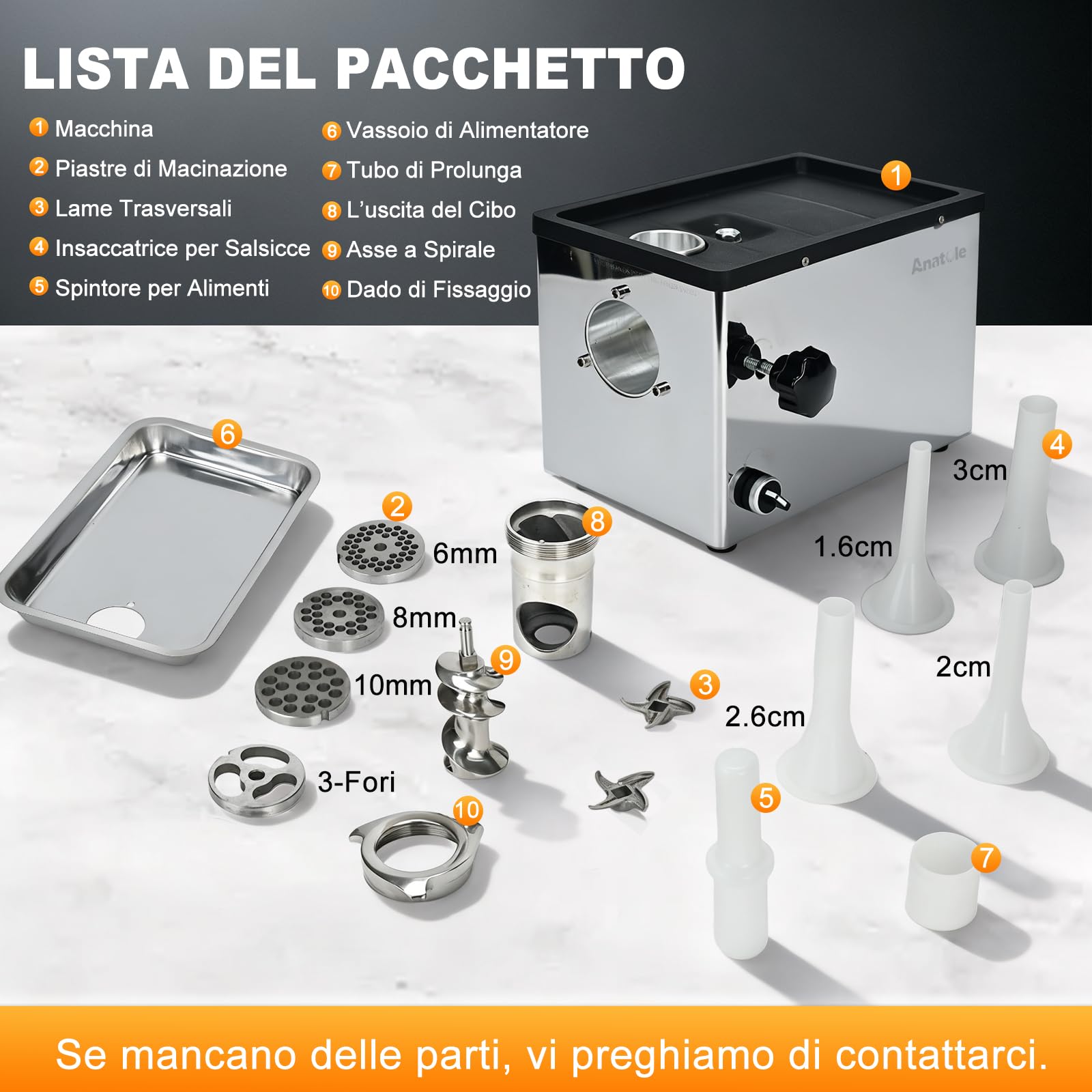 Anatole Tritacarne Elettrico Professionale 950W Acciaio Inossidabile