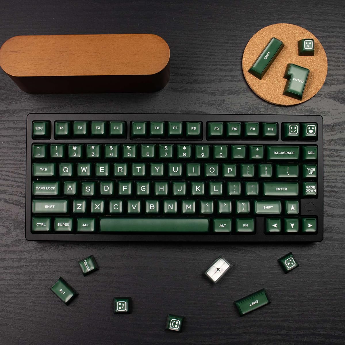 Set di 142 copritasti PBT SA a doppia iniezione, set di copritasti adatto per tastiera meccanica 61/64/87/104/108 Cherry Mx Switch ISO ANSI, colore: verde traslucido