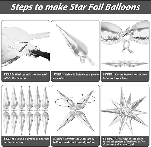 Miniatura 5 de 60 globos de estrella plateados, explosión, globos de cono de aluminio de 12 puntos, globos mágicos en explosión, grandes para bodas, aniversarios,