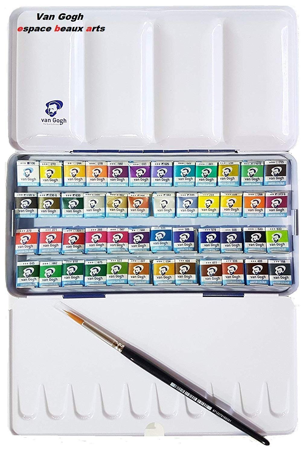 talans Van Gogh - Aquarelle Van Gogh 48 Demi-Godets set metal + 1 pinceaux et Crayon a Dessin