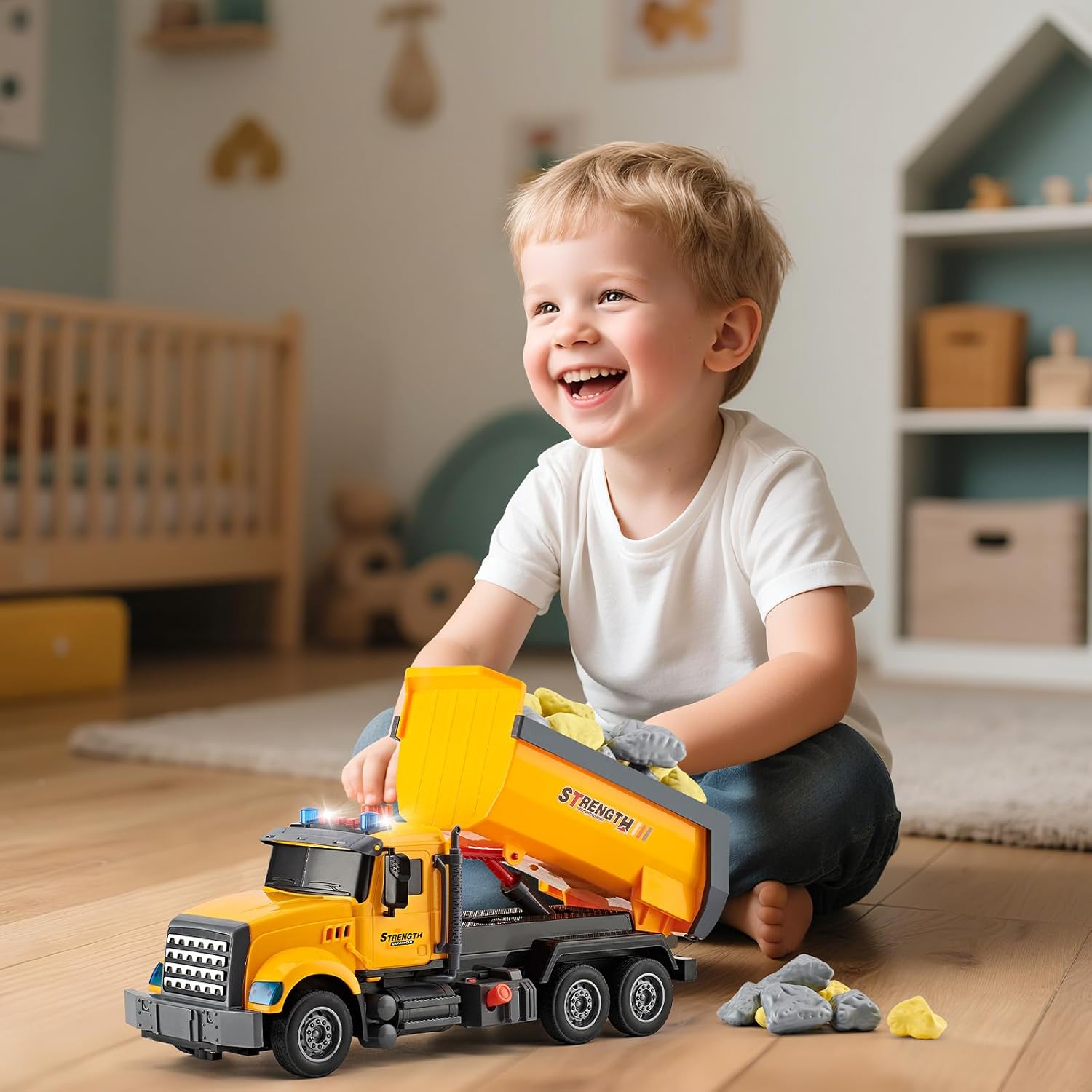 LerBao Large Dump Truck Toys for 3 4 5 6 7 8 Year Old Boys, Lights and Sounds Truck Vehicles Toy for Kids Childs Toddlers Christmas Birthday Gift
