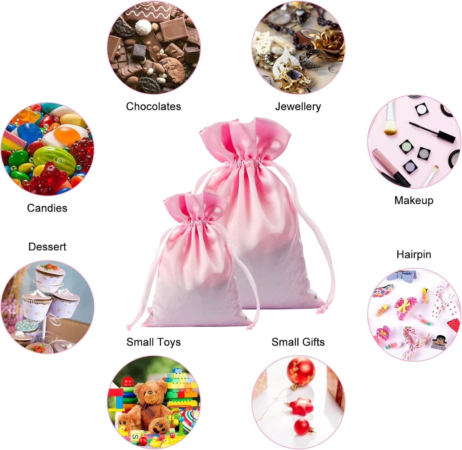 30pcs Satin Gift Bags Pink Drawstring Bag,Gift Pouches For Christmas,Wedding Favor Bags,Small Jewellery Pouch 5X7 Inch - Image 4