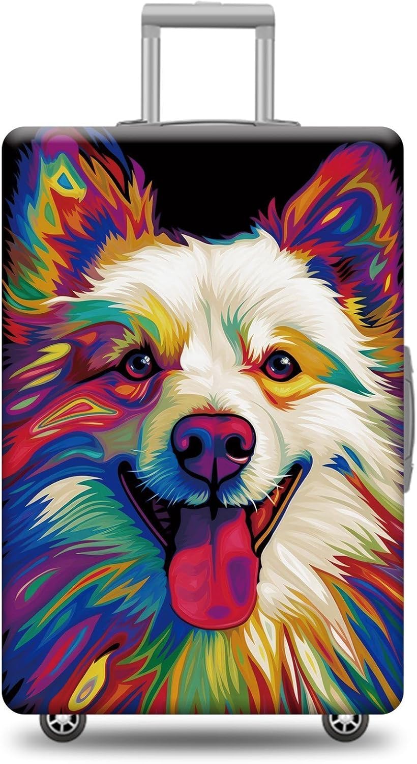 Personalized Dog Luggage Cover American Eskimo Dog Suitcase Cover Funny Animal Travel Luggage Covers Washable Elastic Suitcase Baggage Protector For Pet Lovers Style 1