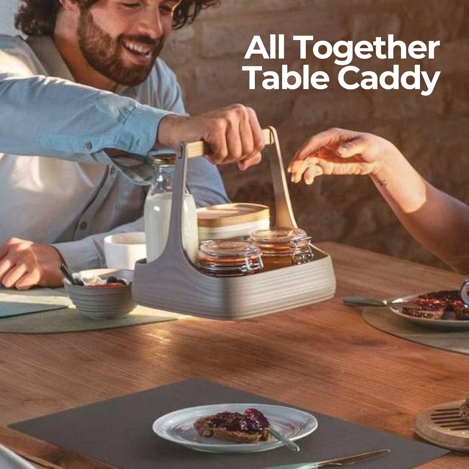 Guzzini Tierra 8.6" Table Caddy with Handle - Taupe - 100% Recycled Plastic - Unbreakable, BPA-Free, All-Purpose for Art Craft Supplies, Makeup, Kitchen Condiments, Makeup, Bathroom, Cleaning