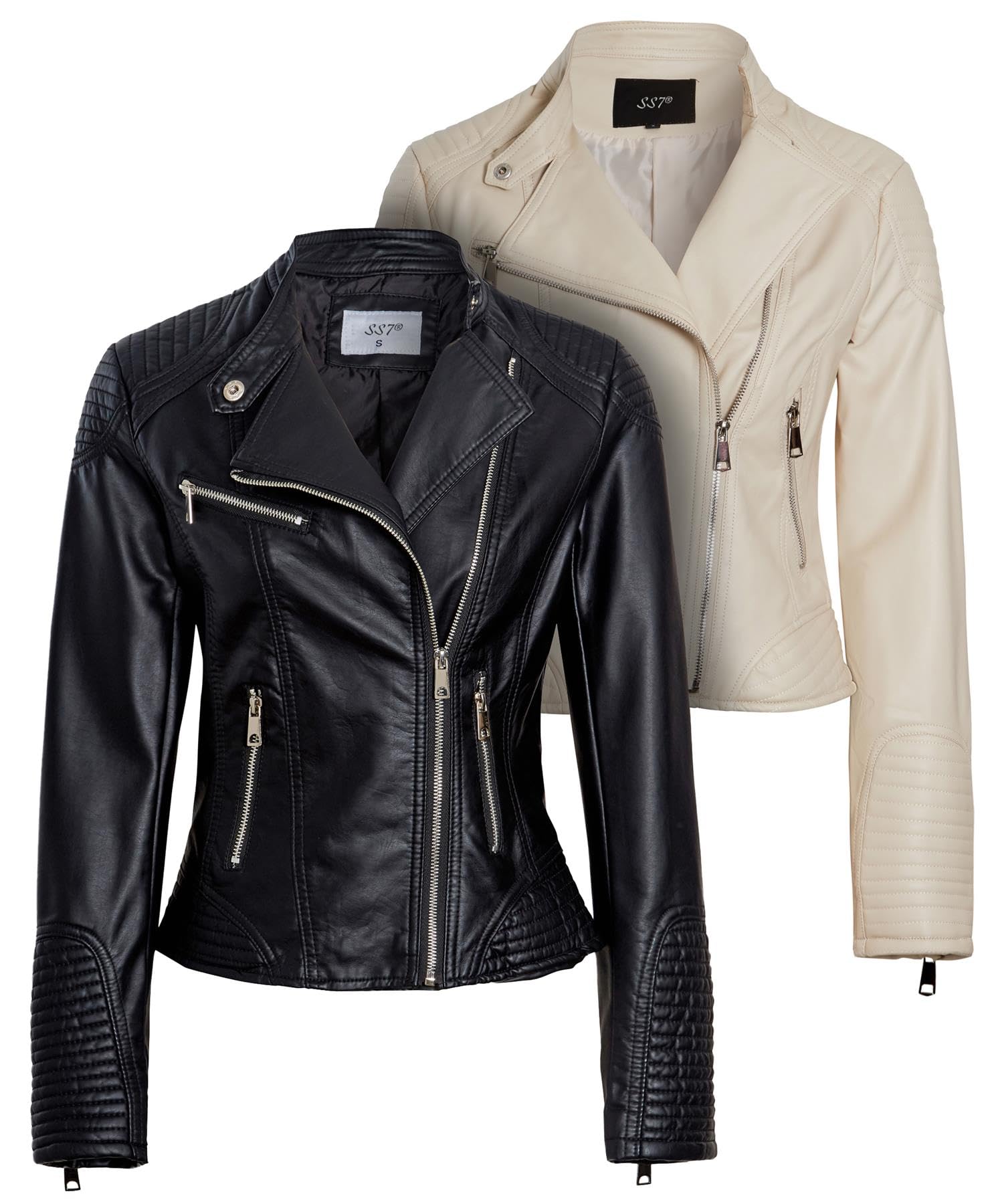 SS7 Femme Veste en PU Manteau matelassé en Simili Cuir