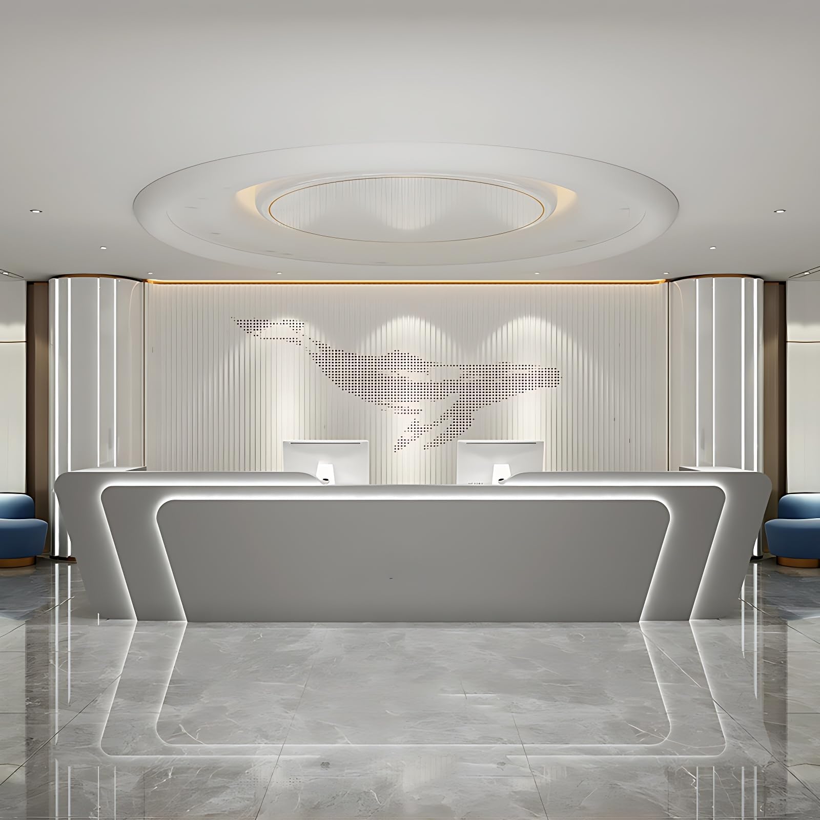 Reception Desk - Stylish Front Desk, Checkout Counter, Retail Counter with Hidden Light Feature, Customizable Logo, No Assembly Required, Designed for Immediate Use (Gray, 76")