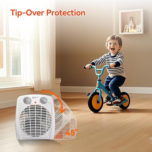 Miniatura 3 de Calentador de espacio portátil, calentador de ventilador pequeño de 1500 W con protección de termostato ajustable contra sobrecalentamiento, ideal