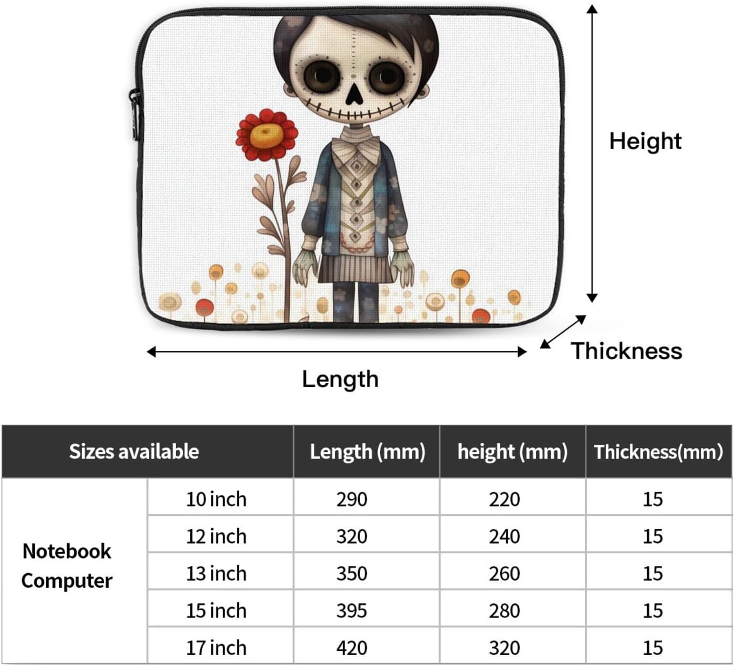 Cartoon Skull Boy Laptop Case Sleeve 13 inch, Shockproof Protective Notebook Case Travel Laptop Bag Briefcase for Men Women Computer Cover Waterproof Computer Carrying Bag image 4