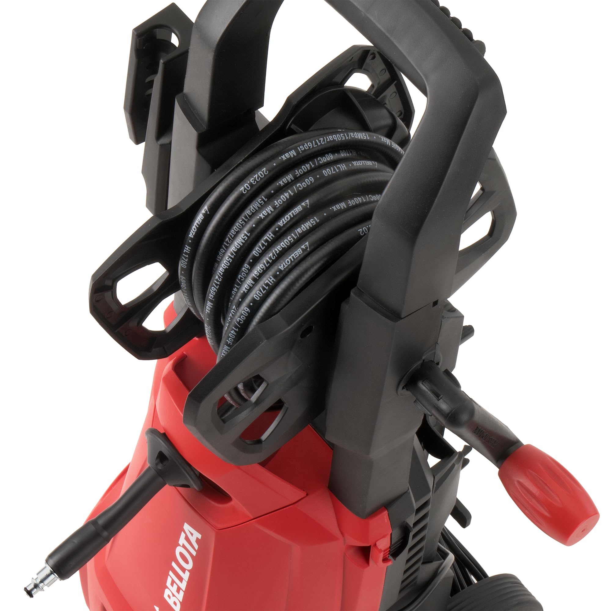 Bellota HL1700E- Hidrolimpiadora, Potencia: 1,7 kW, Presión Máx: 140 Bar, Caudal: 380 l/h, Manguera 5 m (PVC), Peso: 8 kg, Pistola No Force, Ruedas, Succión Agua,Filtro de Agua Extraible,2 boquillas