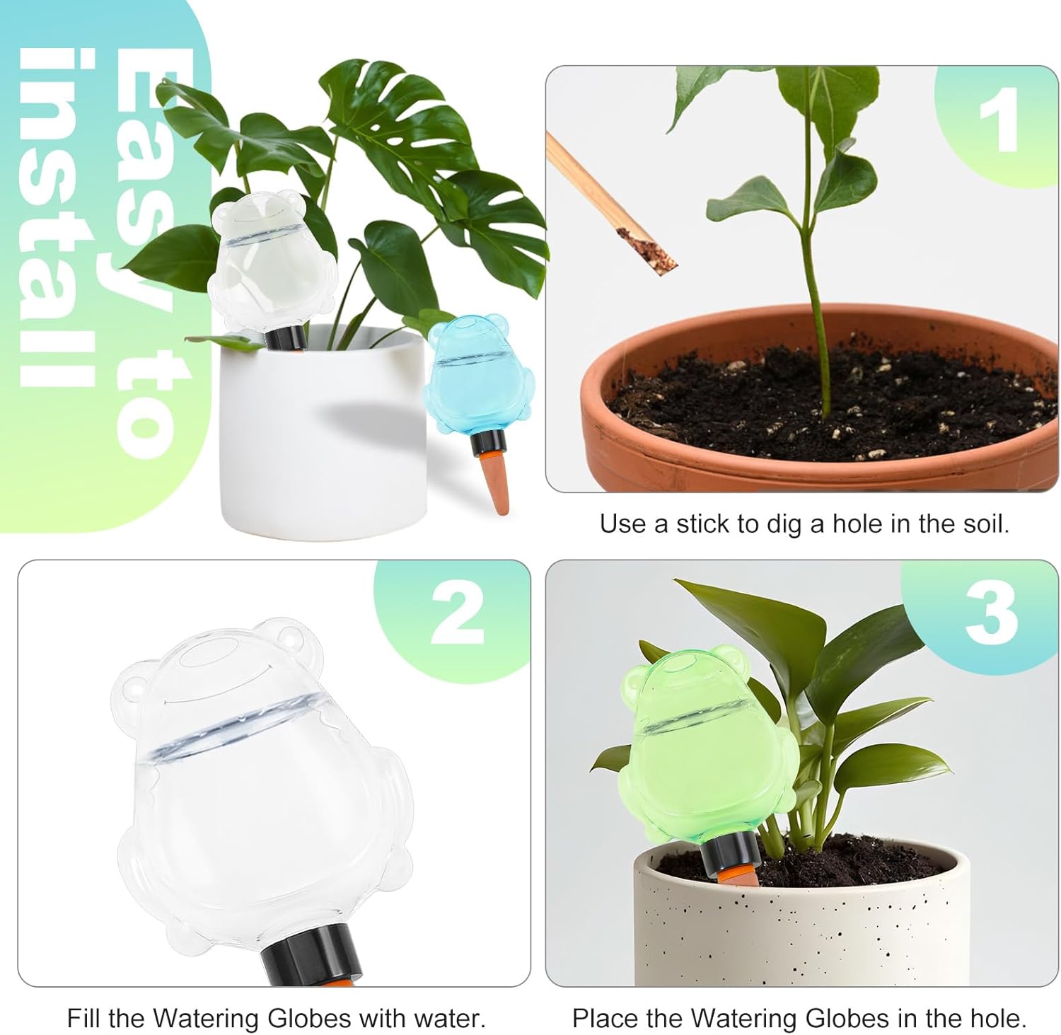 3Pcs Frog Plant Self Watering Globes for Indoor and Outdoor Plastic Water Bulbs Top Fill Plant Watering Globes Slow Release Terracotta Plant Watering Devices System for Plants, Multicolor - view 3