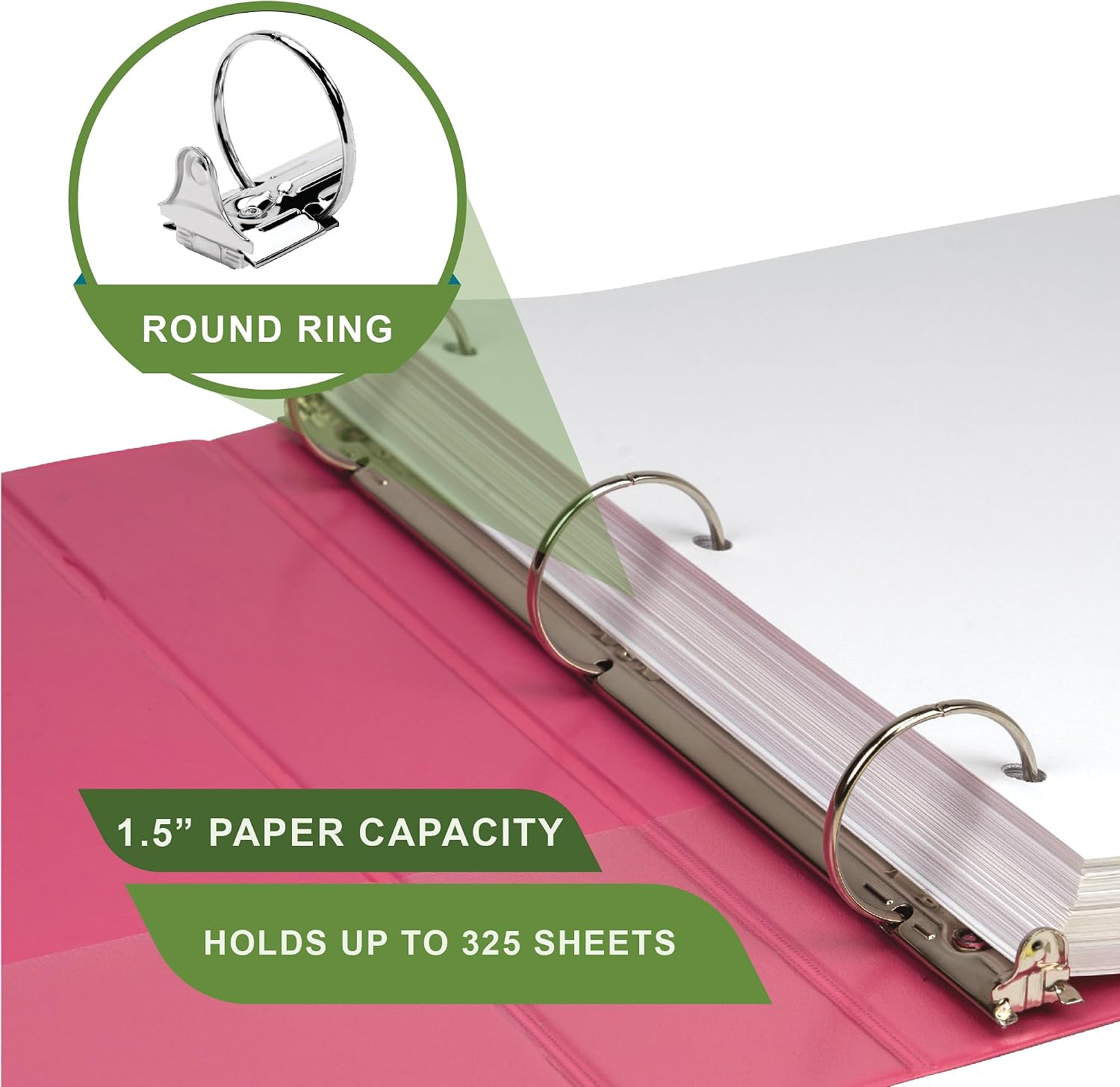 Samsill Earth’s Choice™, Durable Fashion Color 3 Ring View Binder, 1.5 Inch Round Ring, Up to 25% Plant Based Plastic, Eco-Friendly, USDA Certified Biobased, Pink Berry, Value 2 Pack