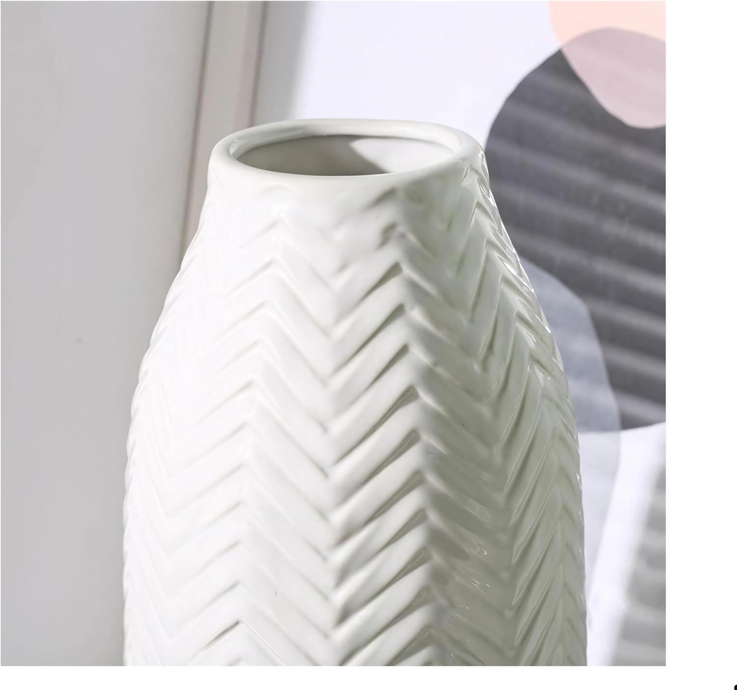 hjn White Vase for Flowers Ceramic Vase for Decor, Modern Decorative Tall Vases for Your Kitchen/Office/Living Room/Bookshelf/Mantel - White Texture(Medium - Image 6