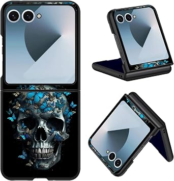 for Samsung Galaxy Z Flip 7 Case, Ultra Thin Hard PC Shell Slim Protective Phone Cover, Shockproof Scratch-Resistant Shell for Galaxy Z Flip 7 5G, Blue Butterflies Skull