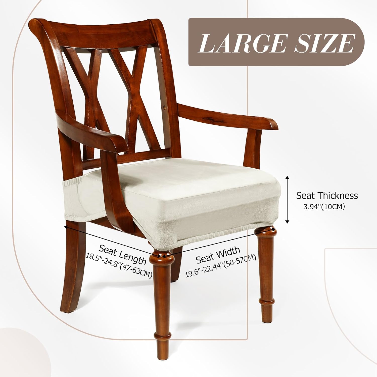 havawish large dining room chair seat covers with armrest dining chair slip covers protectors(6 pcs,beige white) beige white 6