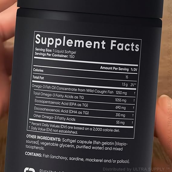Triple Strength Omega-3 Fish Oil, 150 Fish Softgels - Burp Less - Fish Gelatin