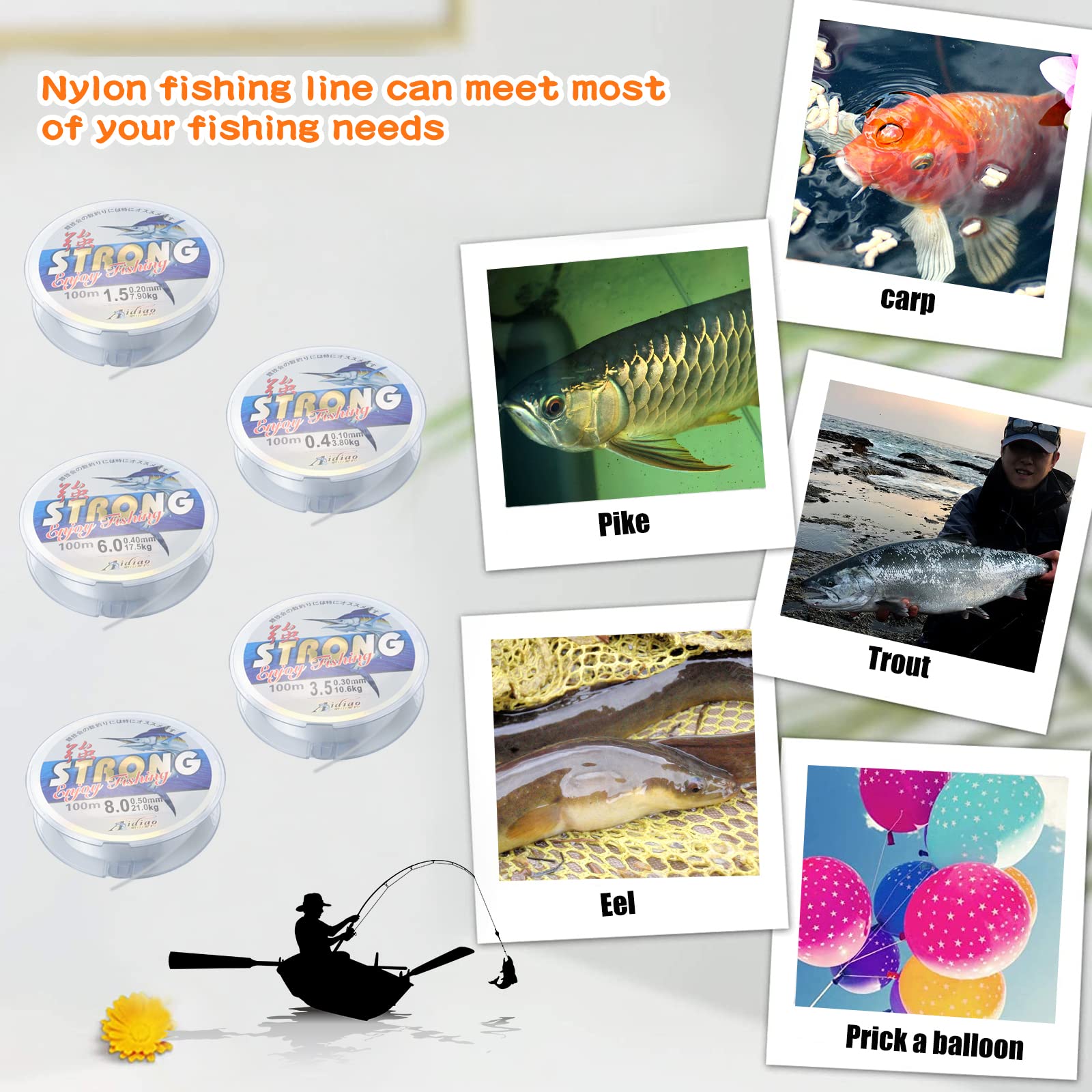 5 rollos de hilo de nailon, 100 m, monofilamento fuerte, diámetro de 0,1 mm, 0,2 mm, 0,3 mm, 0,4 mm, 0,5 mm, para pulseras de perlas de Predatory Fishing DIY