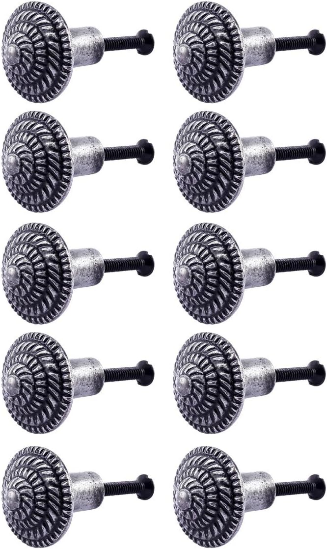 Renovators Supply Manufacturing Round Cabinet Knob Fibonacci Design Iron Pewter Finish Pack of 10