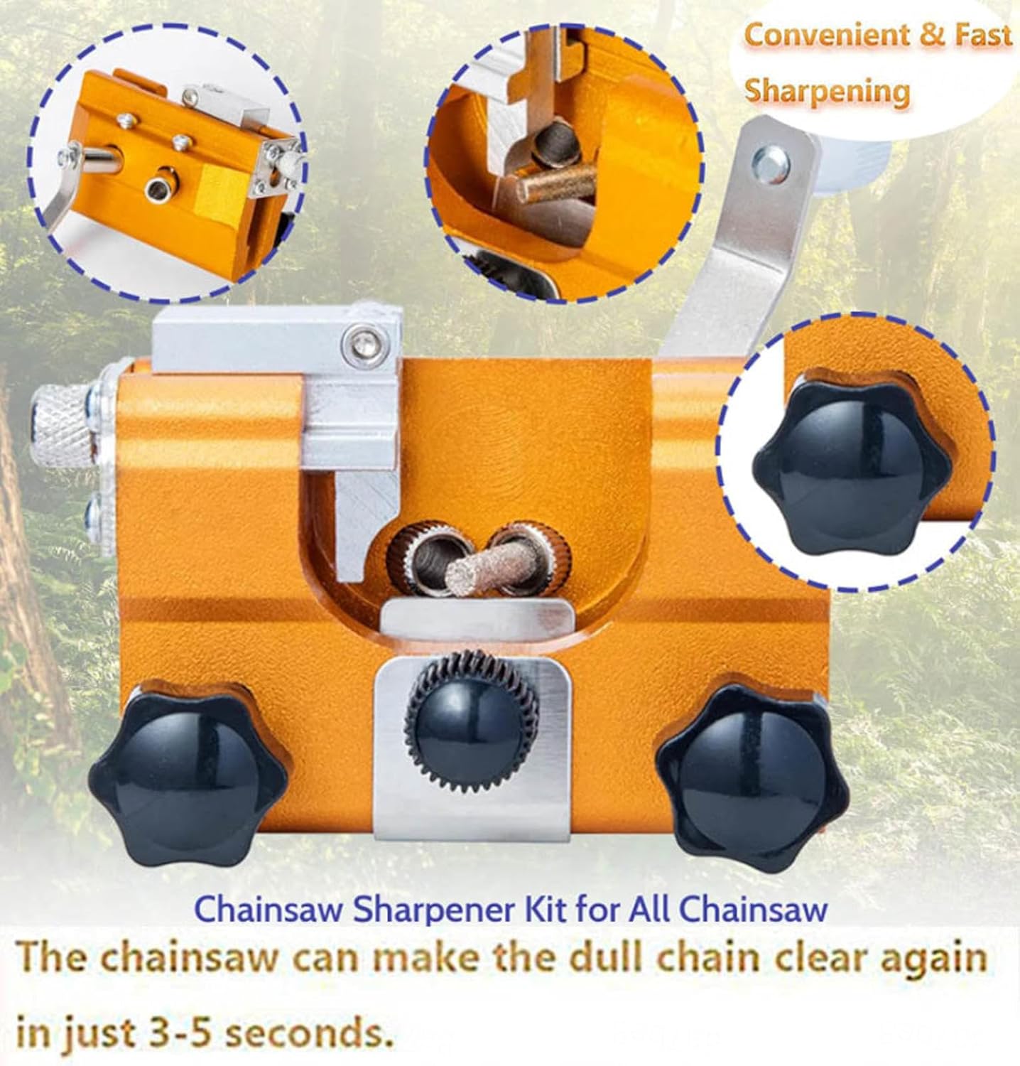 Chainsaw Chain Sharpening Jig Chainsaw Sharpening Tool Clamp on Chain Saw Blade Sharpener Portable Hand Crank 3 Grinding Rod for All Kinds of Chain Saws Shaperener