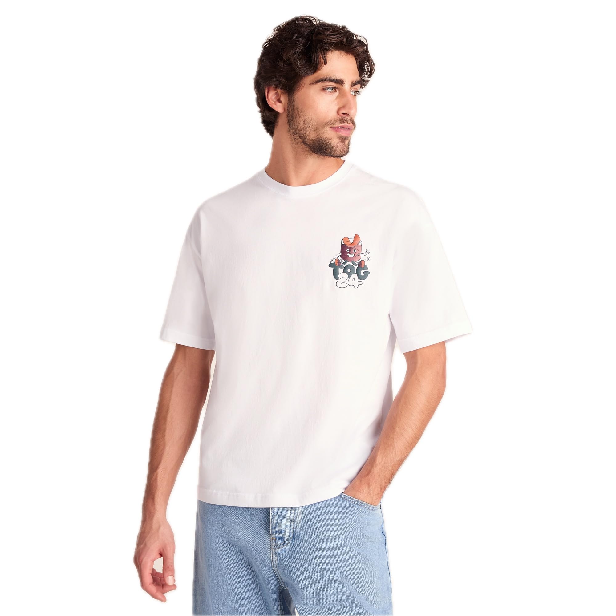TOG24 Negroni Mens T Shirt, Supersoft Heavyweight Cotton Jersey Mens Tee, Raised Chest Graphic Print, Mens Casual Top