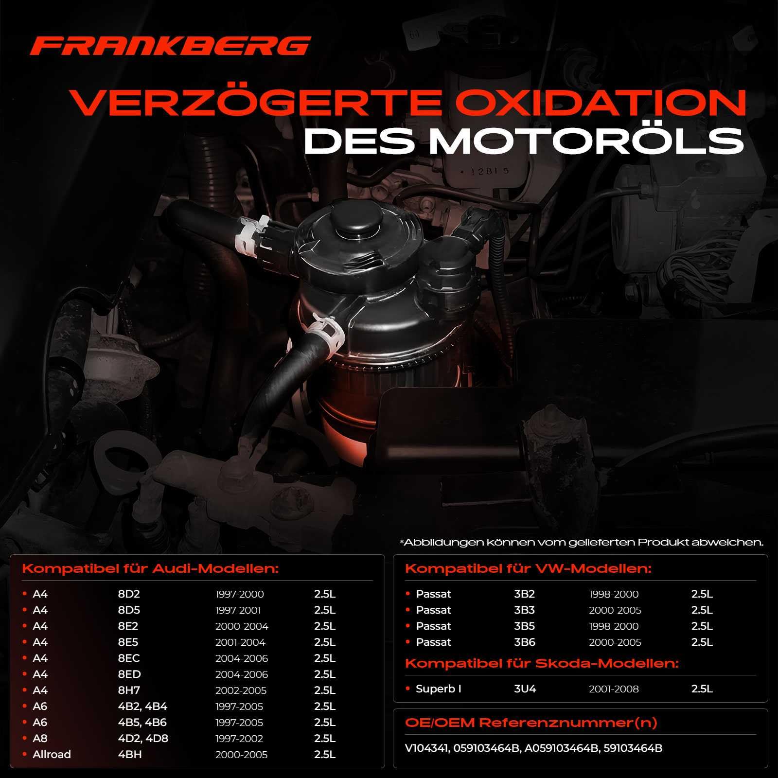 Frankberg Ölabscheider Kurbelgehäuse mit Dichtungen mit Schrauben Vorderachse Kompatibel mit A4 800 A6 4B2 P.a.s.s.a.t 3B2 3B3 A8 4D2 4D8 Allroad 4BH Replace# 059103464B