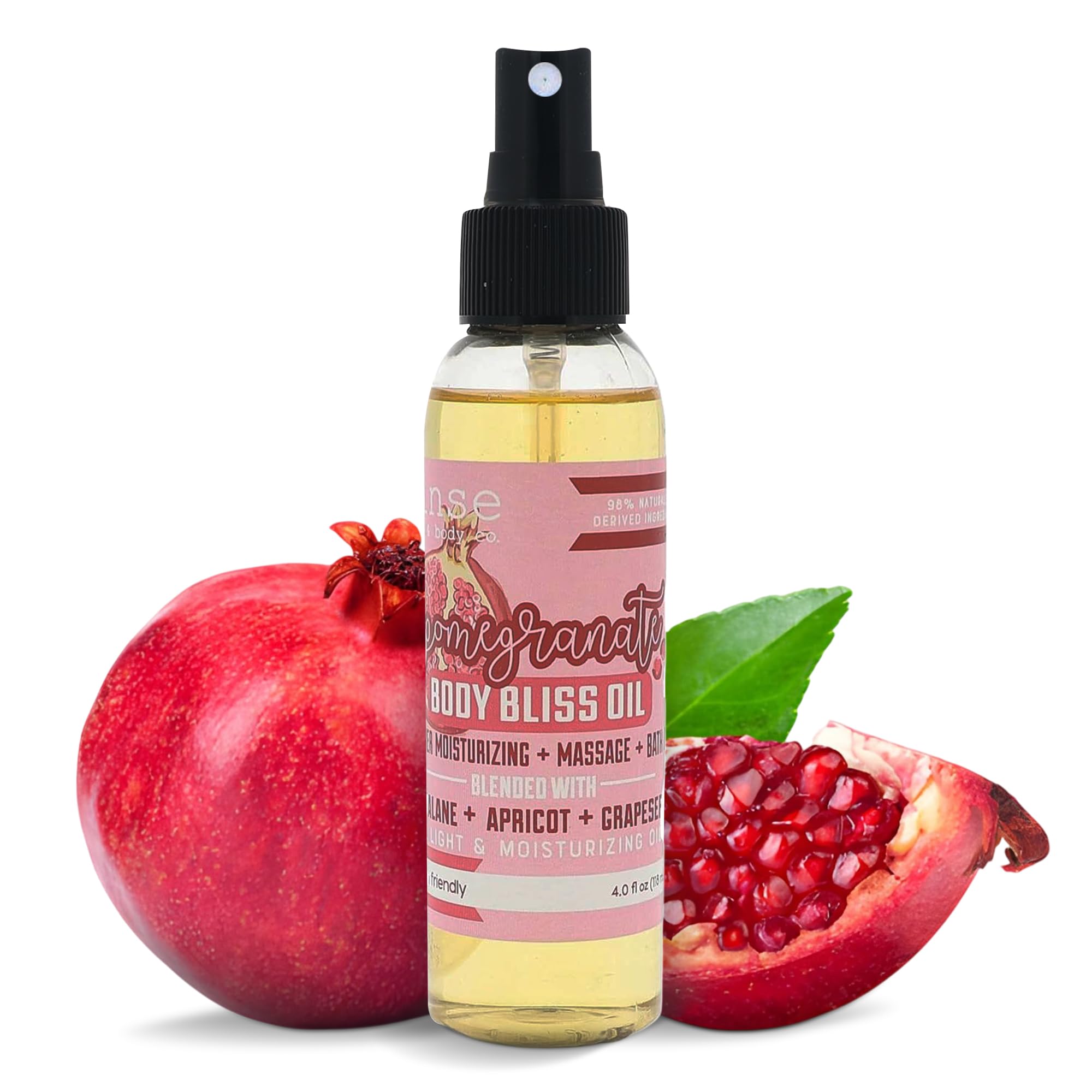 Rinse Bath & Body Pomegranate Body Oil Moisturizer Spray - Natural Lightweight Fast Absorbing with Squalane, Grapeseed, Apricot & Vitamin E Oil for