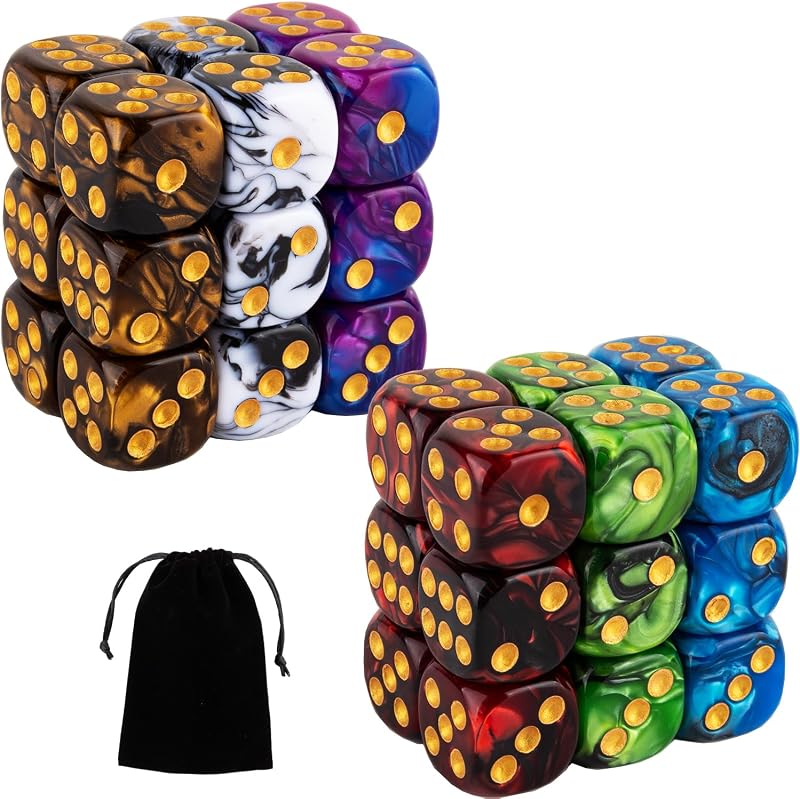 36 Pieces 16mm Marble D6 Dice 6 Sided Dice Set Round Corner Board Game Dice for MTG DND Tenzi Farkle Yahtzee Bunco or Math Learning