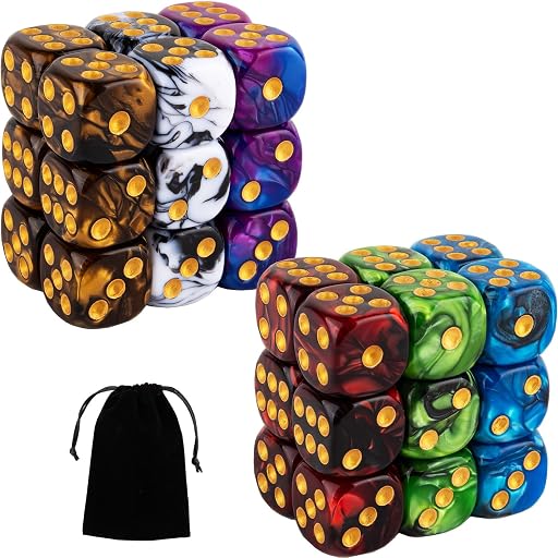 36 Pieces 16mm Marble D6 Dice 6 Sided Dice Set Round Corner Board Game Dice for MTG DND Tenzi Farkle Yahtzee Bunco or Math Learning