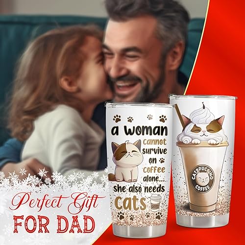 Miniatura 4 de 34HD Taza de Gato con Tapa, taza de café de acero inoxidable con aislamiento al vacío de 20 onzas con gatos, lindos regalos de gatita para mujeres,