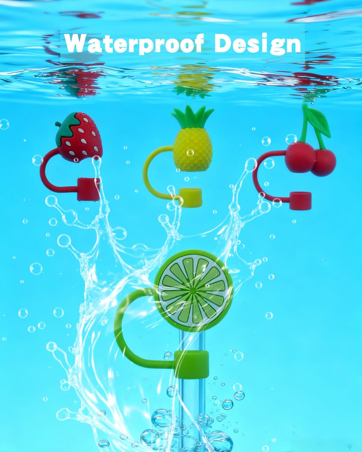 Fruit Straw Toppers, 4 Pcs Cherry Strawberry Pineapple Lemon Straw Cover Cap, 10mm Silicone Straws Covers Cap Compatible for Stanley Cup, Cute Reusable Straws Toppers for Tumbler Cup Accessories Gifts - Image 4