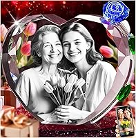 Vista 1 de 3D Crystal Photo with Red Crystal Rose, Personalized Mothers Day Gifts for Mom, Wife, Women, Her, Girlfriend, Couple, Customized Glass Photo