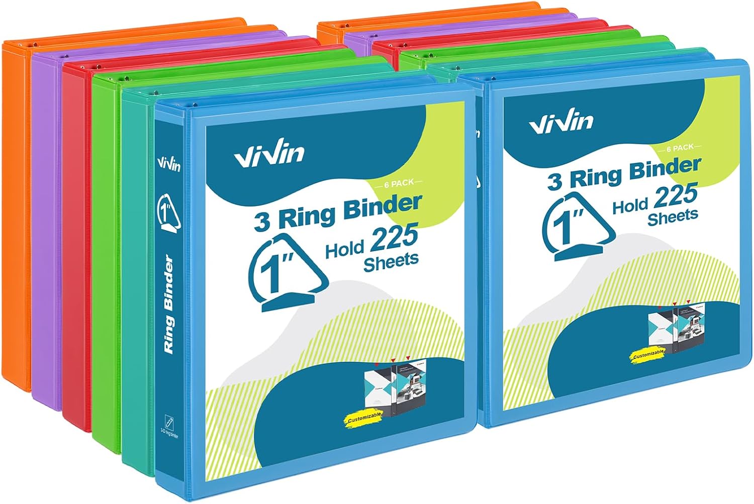 ViVin Sturdy 1 Inch D Ring Binders, 3 Ring Binders with 2 Pockets, Hold 225 Sheets of US Letter Size Paper for Office,Home,School, 6 Pack (Ivy Green)